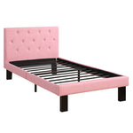 Benzara Faux Leather Upholstered Twin Size Bed with Tufted Headboard Pink