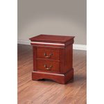 Benzara 2 Drawer Wooden Nightstand with Antique Pulls and Molded Top, Cherry Brown