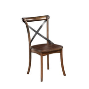 Benzara Convenient Metal Accented Side Chairs in Rubber Wood Set of 2  Brown