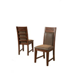 Benzara Slatted High Back Wooden Side Chair with Padded Upholstery Set of 2 Brown