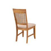 Benzara Slatted High Back Wooden Side Chair Set of 2 Natural Brown and Beige