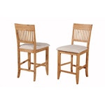 Benzara Wooden Pub Chair with Beige Fabric Upholstery Set of 2