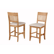 Benzara Wooden Pub Chair with Beige Fabric Upholstery Set of 2