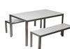 Benzara Straightforwardly Trendy Anodized Aluminum Table and Bench Set in White (Set of 3)