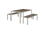 Benzara Straightforwardly Trendy Anodized Aluminum Table and Bench Set in Gray (Set of 3)