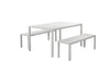 Benzara Immaculately Contemporary Anodized Aluminum Table and Bench Set in White (Set of 3)
