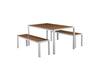 Benzara Plain and Contemporary Anodized Aluminum Table and Bench Set in White (Set of 3)