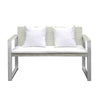 Benzara Gloriously Styled Anodized Aluminum Upholstered Cushioned Sofa with Rattan, White