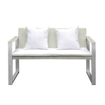 Benzara Gloriously Styled Anodized Aluminum Upholstered Cushioned Sofa with Rattan, White