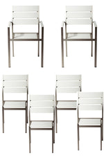 Benzara Modern Style Metal Chairs with Slated Back Set of 6 Gray and White