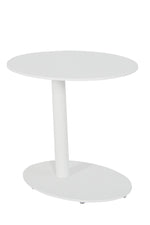 Benzara Modern Metal Outdoor Side Table with Oval Top and Base, White