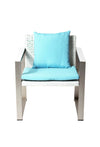 Benzara Anodized Aluminum Upholstered Cushioned Chair with Rattan, White/Turquoise