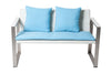 Benzara Comfortable Aluminum Upholstered Cushioned Sofa with Rattan, White/Turquoise