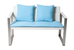Benzara Comfortable Aluminum Upholstered Cushioned Sofa with Rattan, White/Turquoise