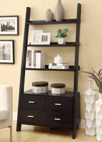 Benzara Quirky Ladder Bookcase with 4 Storage Drawers and Open Shelves, Cappuccino