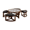 Benzara Gracious Round Wooden Coffee Table with Stylish Wedge Shaped 4 Ottomans