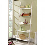 Benzara 5 Tier Ladder Style Shelf with Wooden Display Cases, White