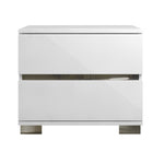 Benzara Acrylic Lacquer 2 Drawer Nightstand with Chrome Legs White