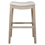 Benzara Elevated Upholstered Barstool, Stone Wash Brown