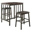 Benzara Contemporary Counter Height Set in Metal, Faux Marble & Leatherette, Black, Set of 3