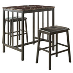 Benzara Contemporary Counter Height Set in Metal, Faux Marble & Leatherette, Black, Set of 3