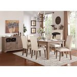 Benzara Wooden Side Chair Upholstered in Fabric with Nail Head Trim, Cream & Brown, Set of 2