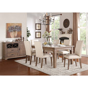 Benzara Wooden Side Chair Upholstered in Fabric with Nail Head Trim, Cream & Brown, Set of 2