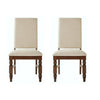 Benzara Fabric Upholstered Wooden Chair with Gorgeous Turned Legs, Cream & Brown, Set of 2