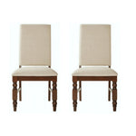 Benzara Fabric Upholstered Wooden Chair with Gorgeous Turned Legs, Cream & Brown, Set of 2