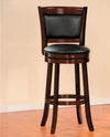 Benzara Swivel Cushioned Pub Chair with Wooden Frame in Cherry Brown