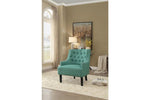 Benzara Fabric Upholstered Accent Chair with Wooden Legs in Teal Blue