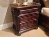 Benzara Intricately Carved Wooden Night stand with Antique Brass Handles, Cherry Brown