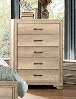 Benzara Natural Tone Wooden Chest with 5 Drawers in Brown