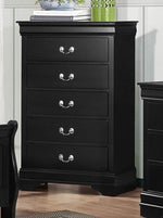 Benzara 5 Drawers Wooden Chest with Silver Pulls Black