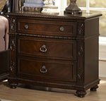 Benzara 3 Drawers Wooden Night Stand with Marble Inserted Top Cherry Brown