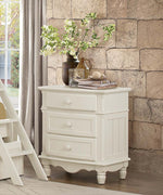 Benzara Traditional Night Stand with 3 Drawers in Wood White