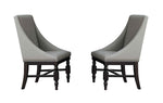 Benzara Wood & Fabric Dining Side Arm Chair with Nail Head Trim, Neutral Grey (Set of 2)