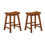 Benzara Wooden 24`` Counter Height Stool with Saddle Seat, Oak Brown, Set of 2