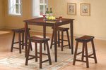 Benzara Wooden 5 Piece Counter Height Dining Set of Table & Stool, Warm Cherry Brown