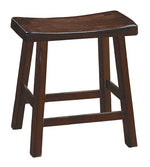 Benzara Wooden 18`` Counter Height Stool with Saddle Seat, Warm Cherry Brown, Set of 2