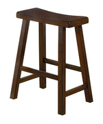 Benzara Wooden 24`` Counter Height Stool with Saddle Seat, Warm Cherry Brown, Set of 2
