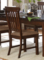 Benzara Wood & Fabric Dining Side Chair with Curved Slat Back, Burnished Brown, Set of 2