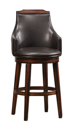 Benzara Wood & Leather Bar Height Chair with Swivel Mechanism, Oak Brown & Black, Set of 2