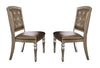 Benzara Wood & leather Dining Side Chair with Crystal Tufting, Silver, Set of 2