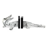 Benzara Resin Crocodile Bookends, Set of 2, Silver and Black