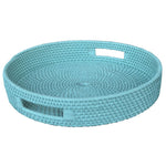 Benzara Handcrafted Rattan Lombok Coast Tray in Round Shape, Blue