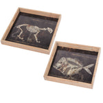 Benzara Aluminum Printed Tray with Wooden Framing, Set of 2, Black and Brown
