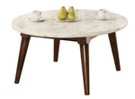Benzara Wood Base Coffee Table with Marble Top, Walnut Brown