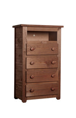 Benzara Wooden 4 Drawers Media Chest with 1 Top Shelf in Mahogany Finish, Brown