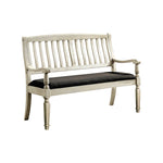 Benzara Vintage Rustic Style Wooden Loveseat Bench with Padded Seat, off White